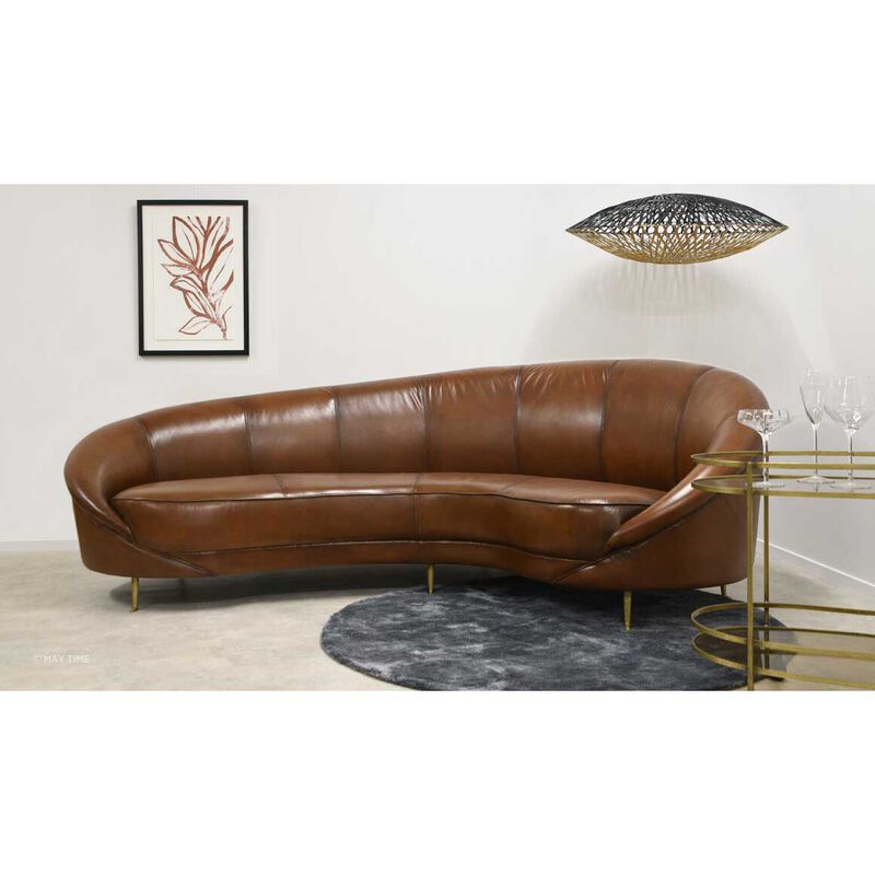 Pure Jane Leather Sofa Gloss Light Brown/Antique Brass Metal image number 3
